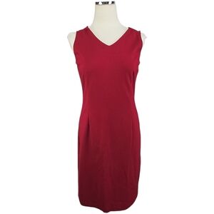 Brooks Brothers Red Sheath Dress Size 4 Stretch Nylon Sleeveless V Neck Cocktail